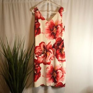 Red & Pink Floral Sleeveless Dress Size 10
